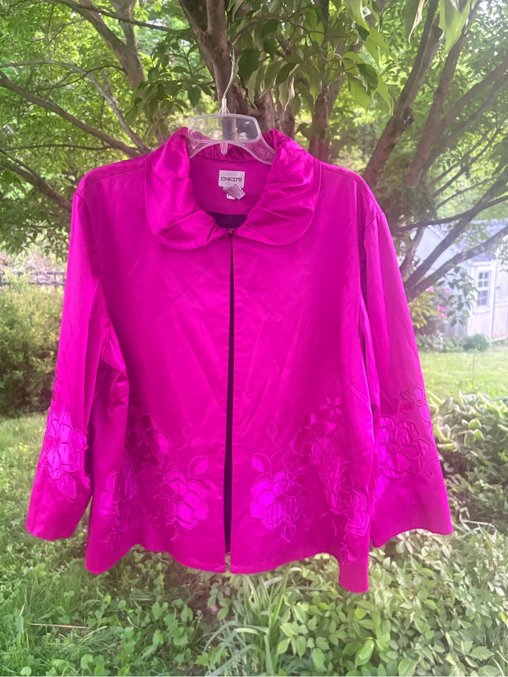 Chico's Bright Fuchsia Floral Embroidered Jacket